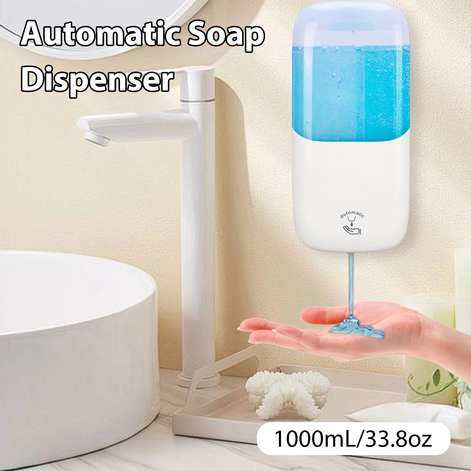 

Wall Mounted Soap Dispenser Automatic Liquid Soap Dispenser Wall-Mount 1000mL Large Capacity for Kitchen Bathroom Commercial