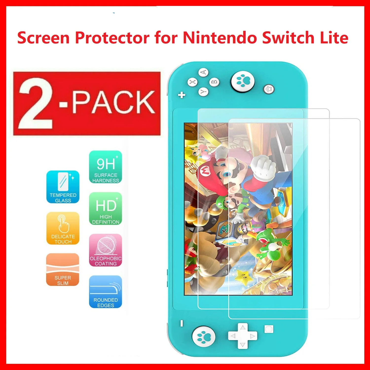 2-Pack Tempered Glass Screen Protector for Nintendo Switch Lite Gaming System