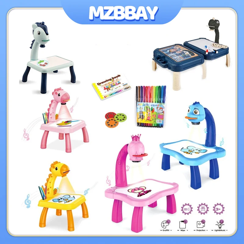 Proyector LED para niños, mesa de pintura artística, juguetes multifunción para niños, WordPad, manualidades, educación para estudiar, juguetes de pintura, regalo