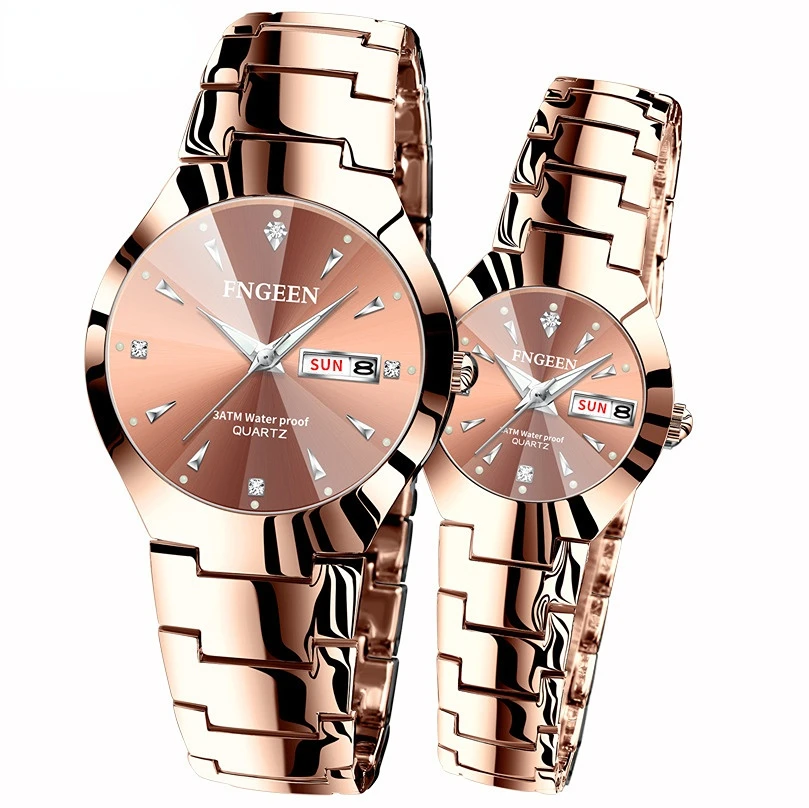 Conjuntos de Relojes Para Ella y él, relojes de pulsera de acero inoxidable para hombre y mujer, regalos de pareja para amantes, reloj Masculino de