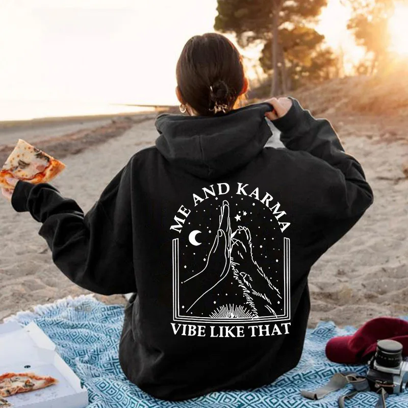 

Spring and Autumn Fashion Women's Hoodie Kangaroo Pocket Drawstring Letter Printed Sweatshirt Solid Color Printed Casual Street