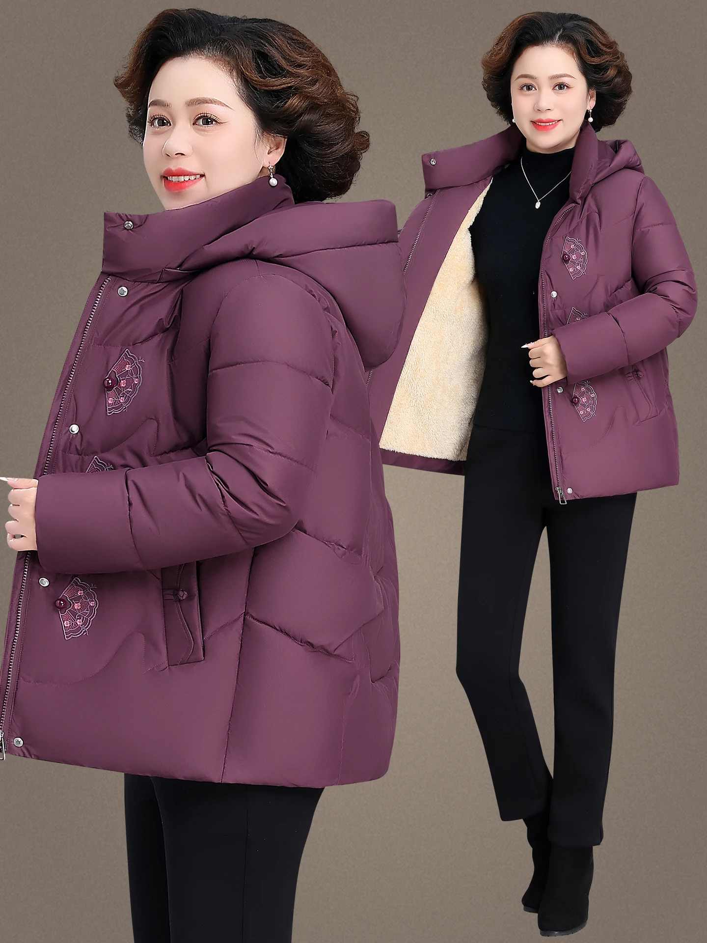 

Утепленная флисовая куртка для женщин среднего и старшего возраста, зимняя теплая ветрозащитная хлопковая куртка с капюшоном, на молнии, стандартный крой