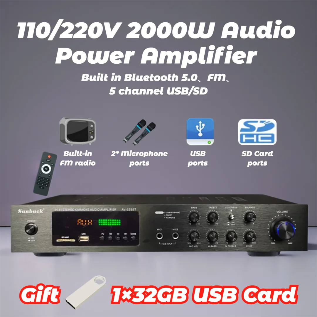 

5-Channel Audio Subwoofers HiFi Stereo Surround Sound Amplifier 110v/220V High-Power Bluetooth Radio Amplifier For Home Karaoker