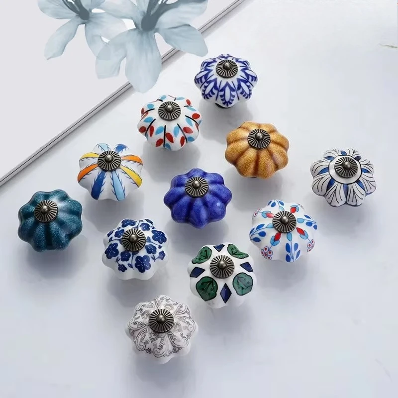 Garden American Pumpkin Ceramic Handle Single-hole Hand-painted Ceramic Handle Cabinet Door Drawer Furniture Handle 40MM