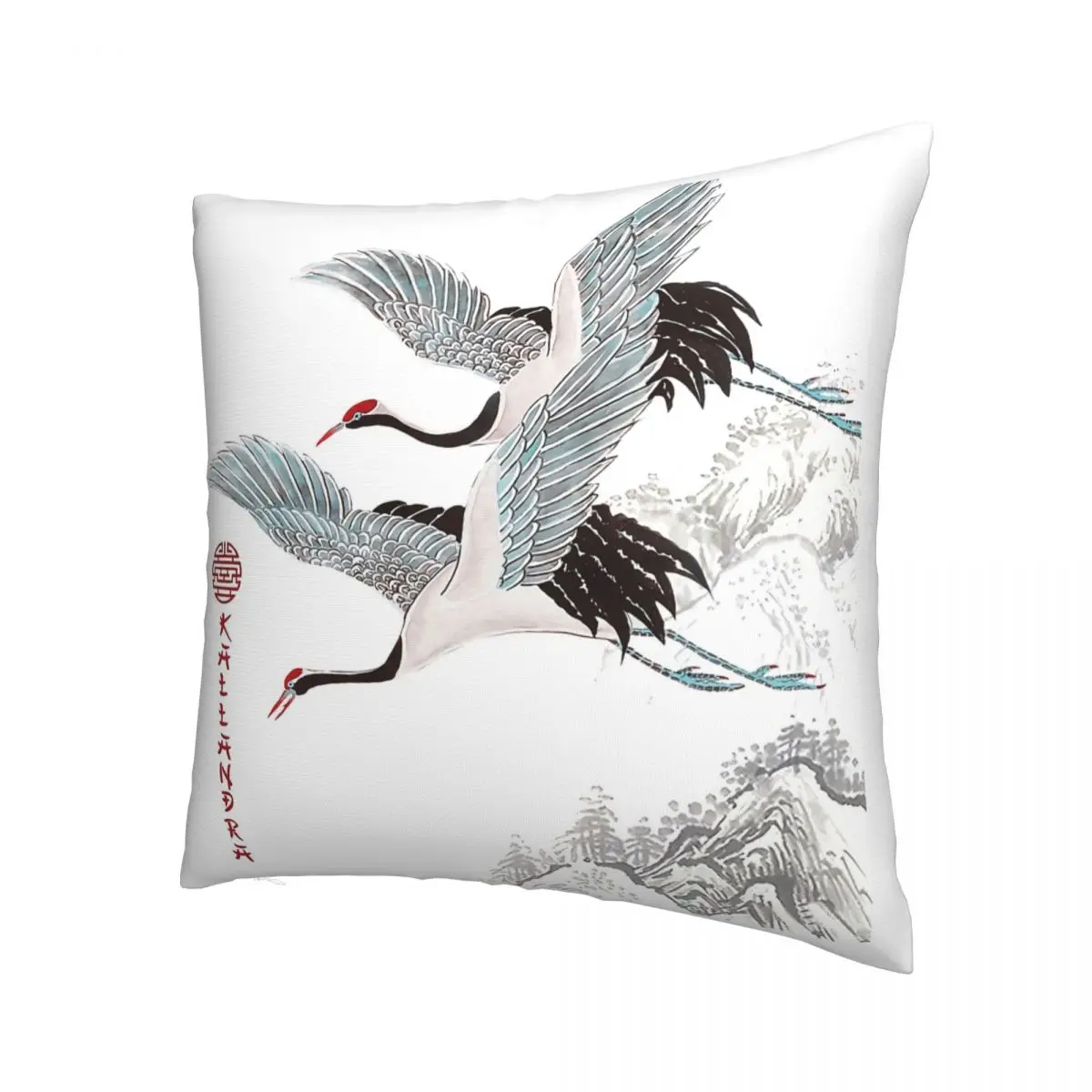 Chinese Ink Painting Red Crowned Cranes Two Flying Cranes Pillowcase China Style Backpack Cushion Coussin Covers Decorative