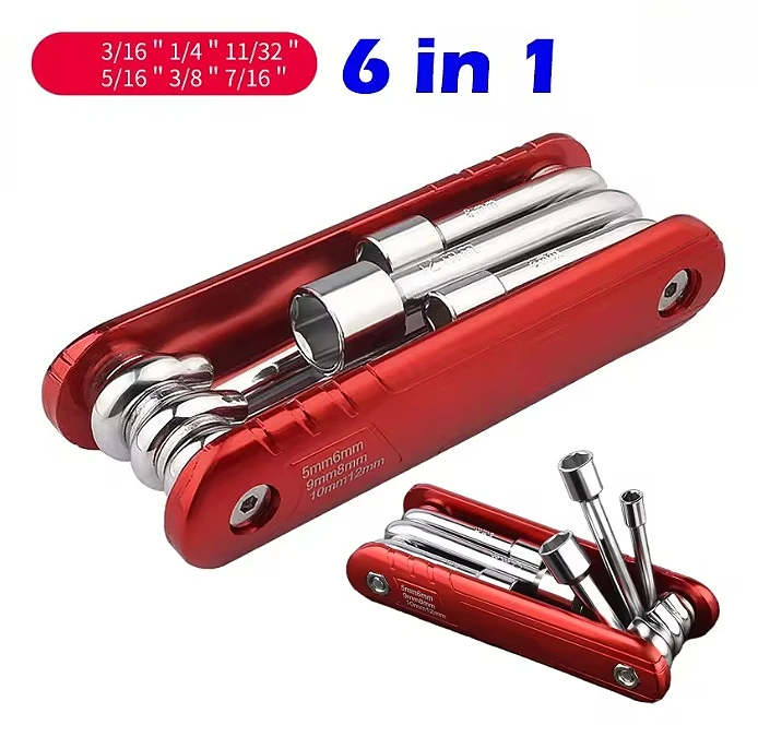 

6 in 1 Folding Socket Wrench Set Compact Nut Sleeve Driver Portable Allen Wrench Home Repair Hand Tools Multitool screwdrivers