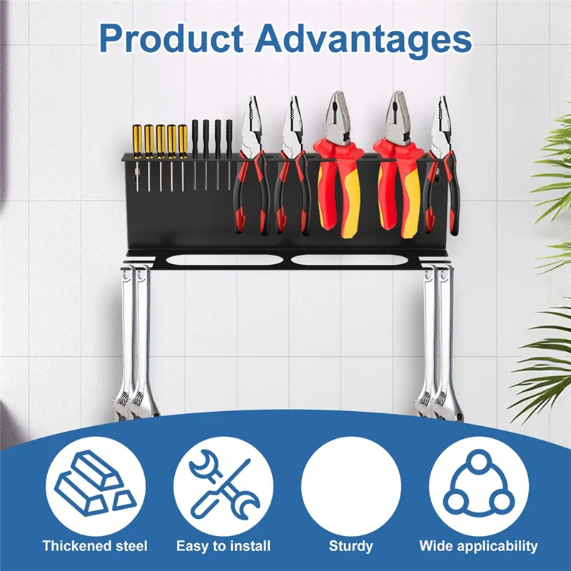 

THIVN-Screwdriver Organizer, Wall Mount Plier Organizer, 17 Inch Hammer Holder, 4 In 1 Hand Tool Storage Rack, Organizer