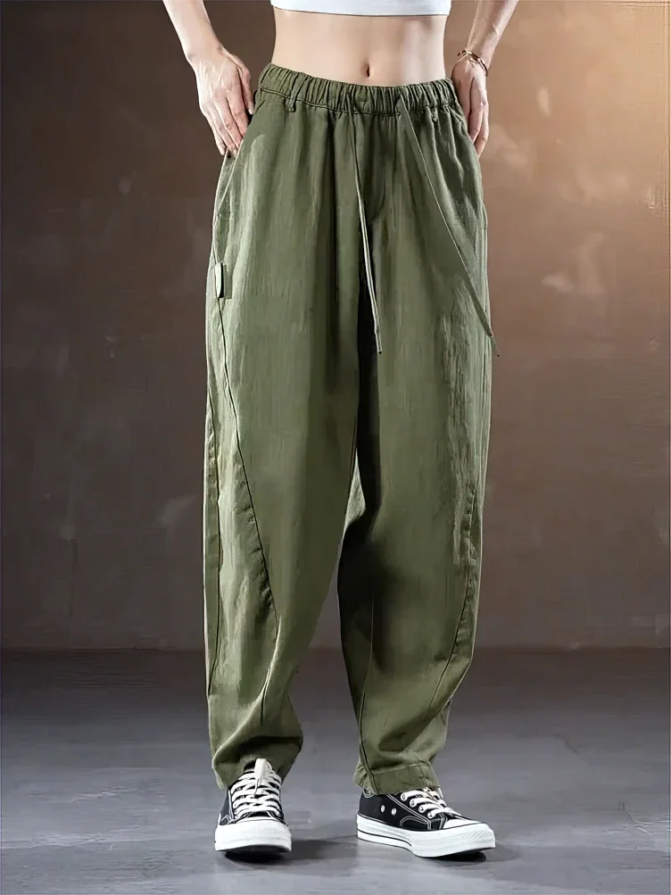 

Summer Thin Cotton Linen Casual Wide leg Oversize Pants Baggy Loose Joggers Harem Trousers 2024 New