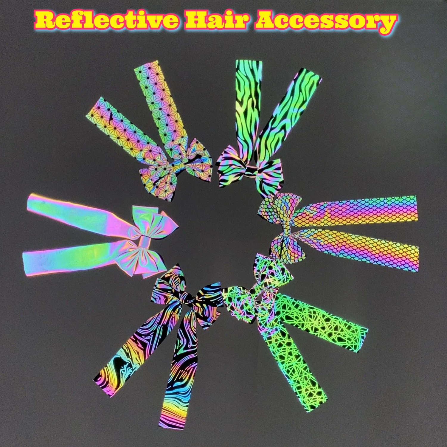 Jepit Rambut Pita Besar Reflektif Aksesoris Rambut Warna-warni Bros Jepit Rambut Wanita Pengikat Rambut Ikat Panjang Hadiah Pesta Laris Manis
