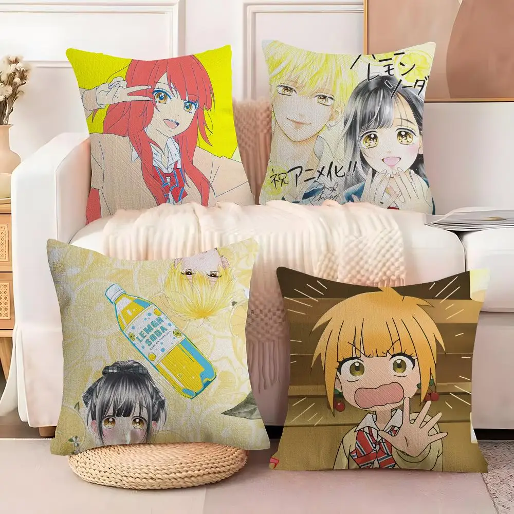 H-Honey L-Lemon Soda Cushion Cover  Plush Fabric Soft Double Sided Print Sofa Cushion Cover Throw Pillow Covers