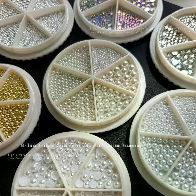 6 griglie mix mini perla piccole perline di caviale in acciaio inossidabile nail art strass decorazioni per nail art argento oro fascino smalto gel