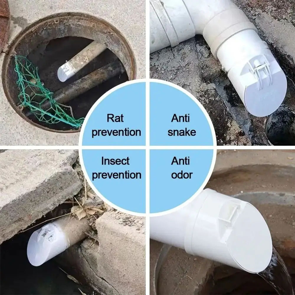 PVC Dreno Tubo Rain Pipe Cap, Tubo de esgoto, Grande Deslocamento Tampa Anti-rato, Tampa Anti-odor Tanque Séptico, Branco