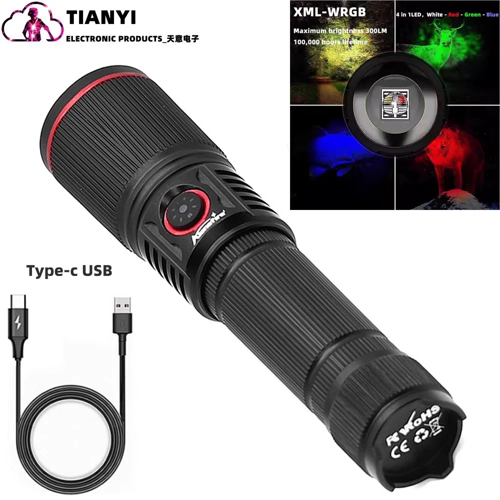 Scalable zoom colorful color light flashlight LED outdoor photography fill light RGB four-color light flashlight Type-c charging