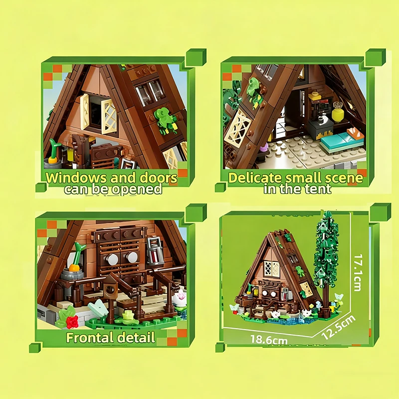 森の小屋 コテージ ツリーハウス 積み木 マイワールド ヴィレッジ 建築レンガ 自然愛好家のためのおもちゃ 大人 子供