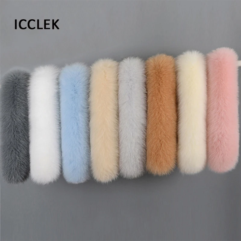 Winter Fox Fur Collar For Women Coat Fluffy Real Fur Hat Strips Hooded Fur Collar Scarf Genuine Warm Fox Fur Shawl Scarves