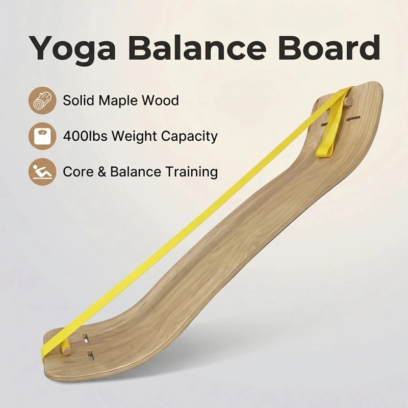 Double Curved Pilates Balance Board Wooden Yoga Board Skiing Training Trainer for Core Workouts Standing Desk Exercise Home Gym