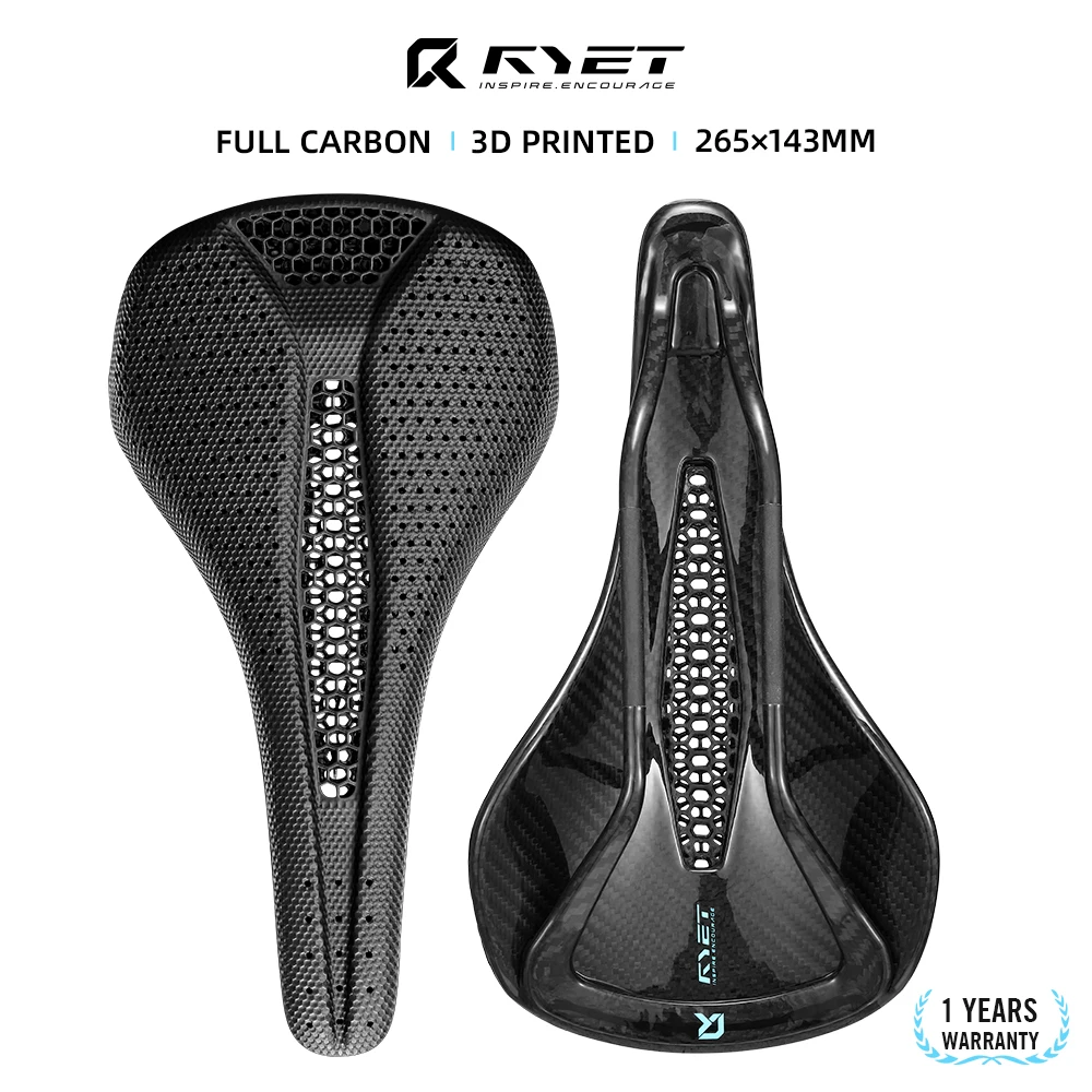 

RYET 3D Printed Carbon Saddle 265x143mm 218g 7x9mm Rail Wide Design For MTB Gravel Road Bike Professional