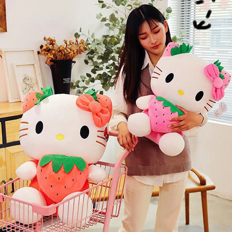 

Плюшевая игрушка Hello Kitty 25 см, милая клубничная кошка КТ, подушка-кукла, подарок на день рождения, украшение для дома, мягкая игрушка-животное