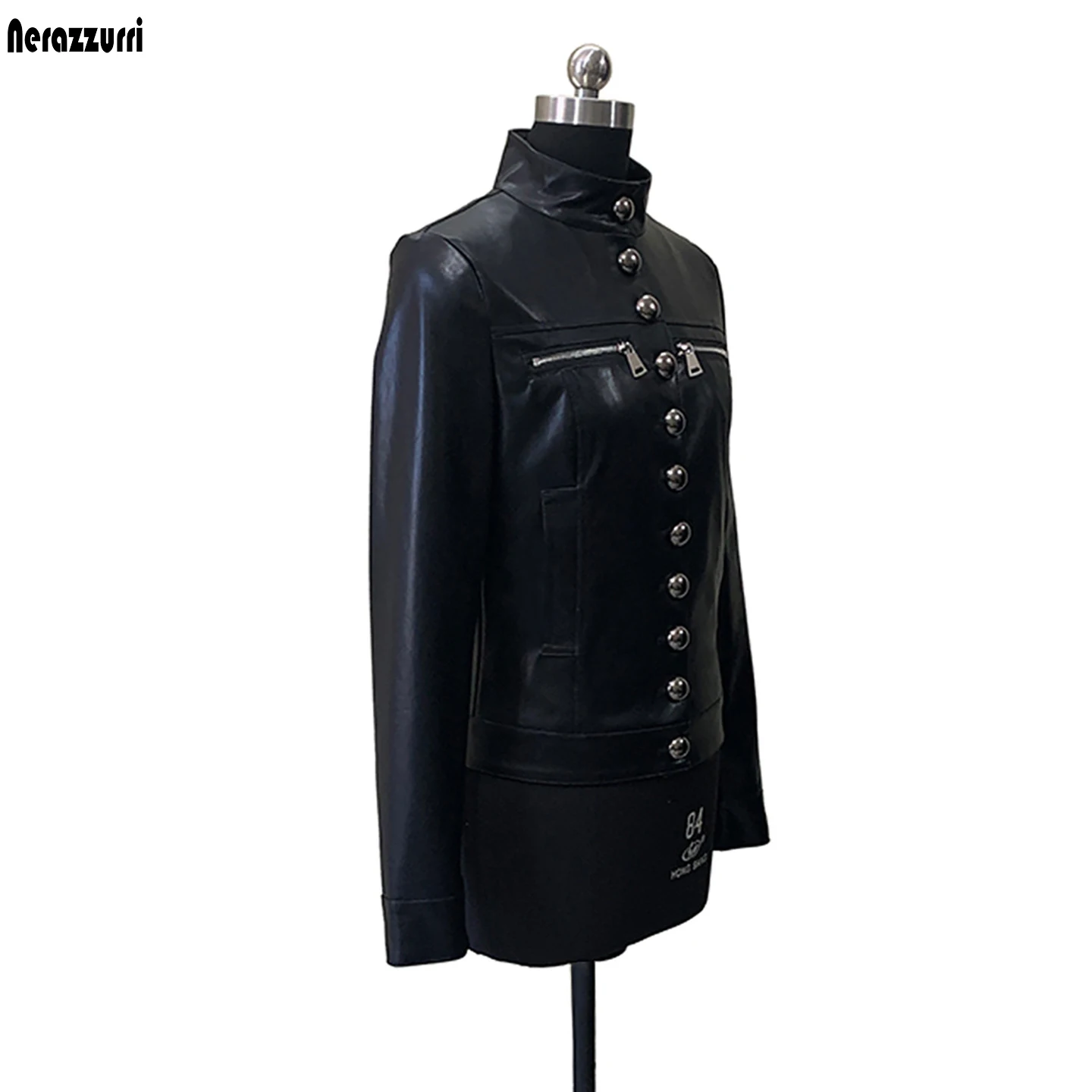 Nerazzurri Autumn Black Short Fitted Soft Pu Leather for Women Long Sleeve Single Breasted Slim Fit Chic Button Up Clothes 2026