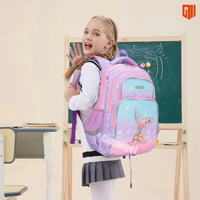 AOK High Quality Pink Fish Tail Cartoon Bag Primary Students Backpacks Kids Schoolbag Girls High Capacity Lightweight