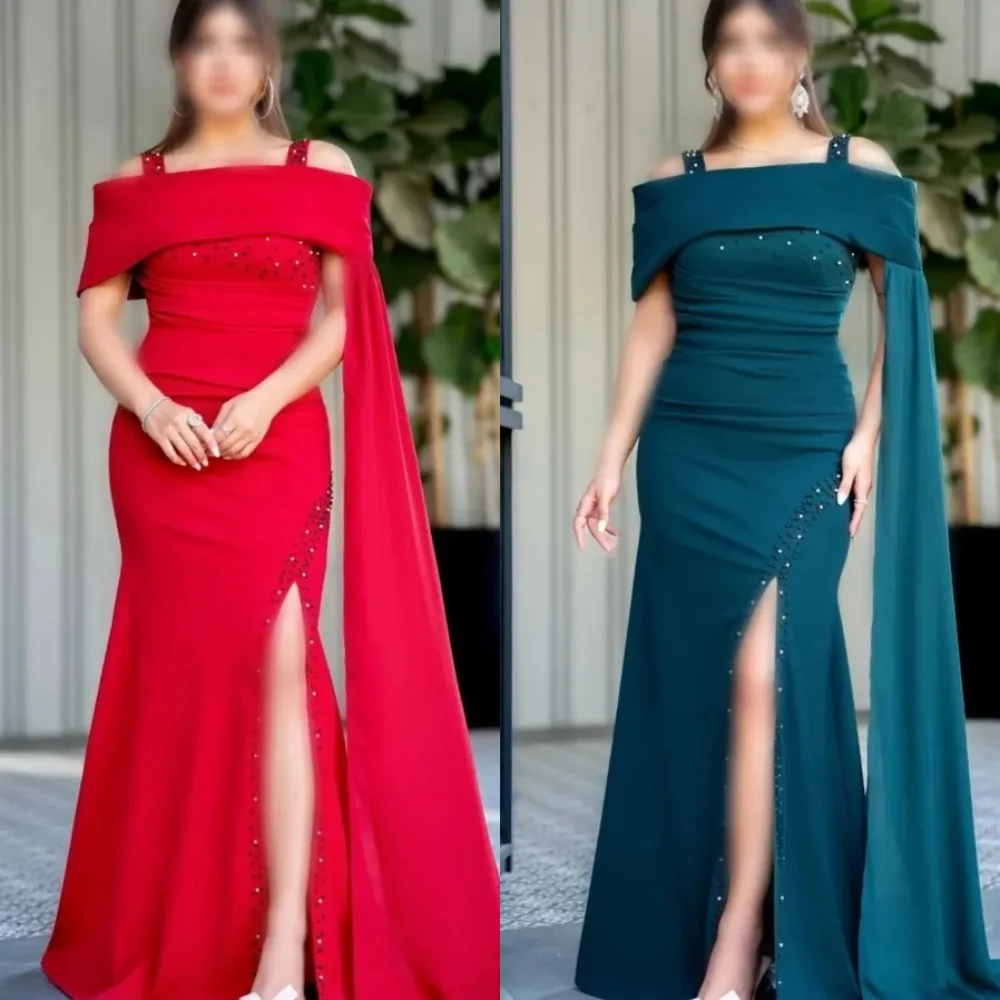 

Customized Modern Style Formal Jersey Beading Ruched Mermaid Off-the-shoulder Long Dresses Bespoke Occasion Dresses High Quality