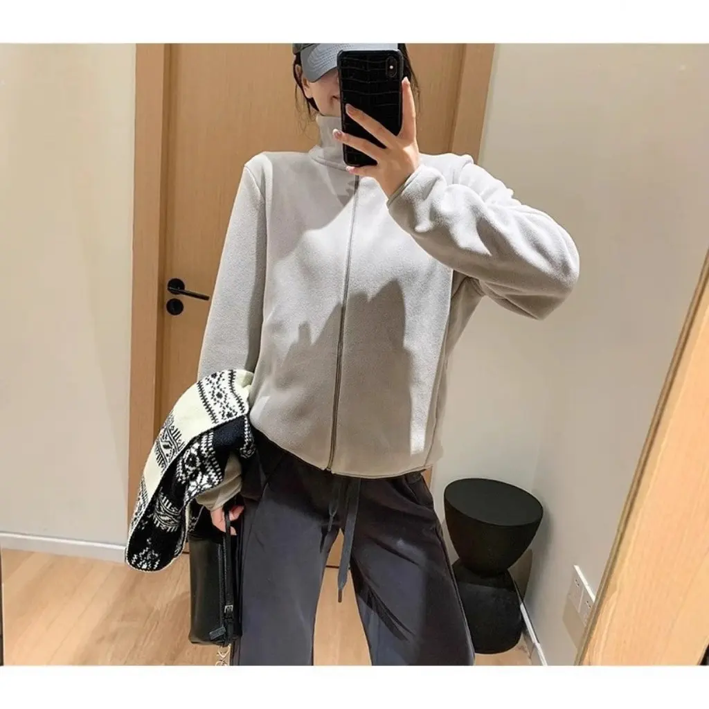 

Zedaijai Women's Double-Sided Warm Fleece Coat Thickened Stand Collar Windproof Winter Casual Top Fit Style