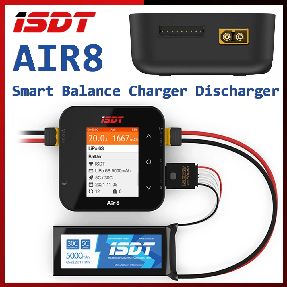 

ISDT Smart Balance Charger Air8 DC 500W Discharger APP Connection Multi Screen Interconnection For LiFe Lilon LiPo ULiHV NiMH Pb