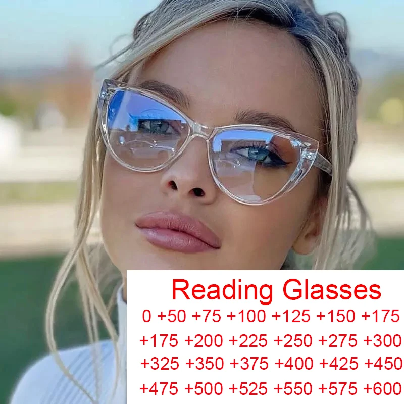 Transparent Cat Eye Reading Glasses Women Stylish Simple Ultralight TR90 Spring Hinge Computer Presbyopia Eyewear Vision 0~+600