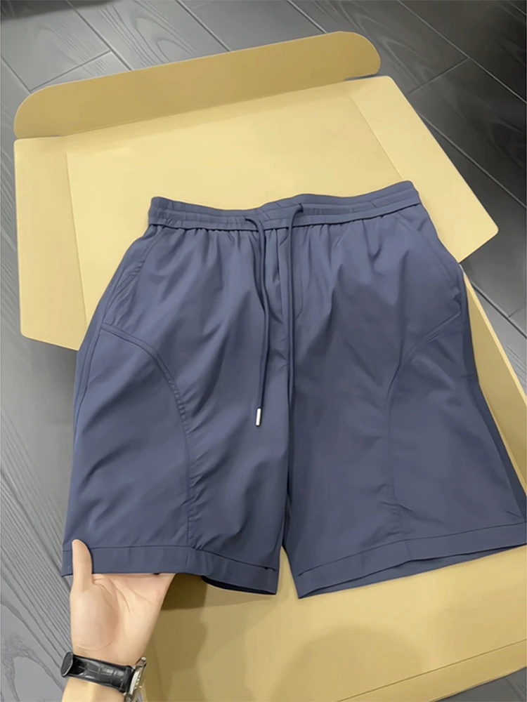 

Qui Dry Nylon Ice Silk Drapey Men's orts Summer High Waist Casual American Sle Fourths Straight Leg Pants Youth Faion