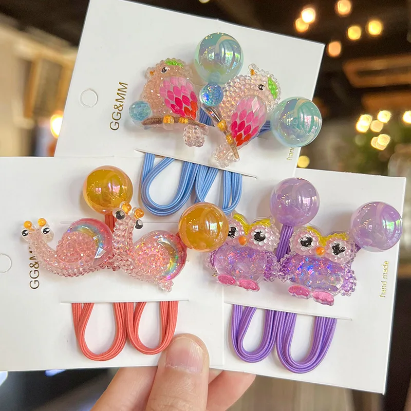 

2PCS Cute Cartoon Owl Bird Girls Elastic Hair Bands Kids Princess Hair Accessories Children Hair Ties Baby Headwear