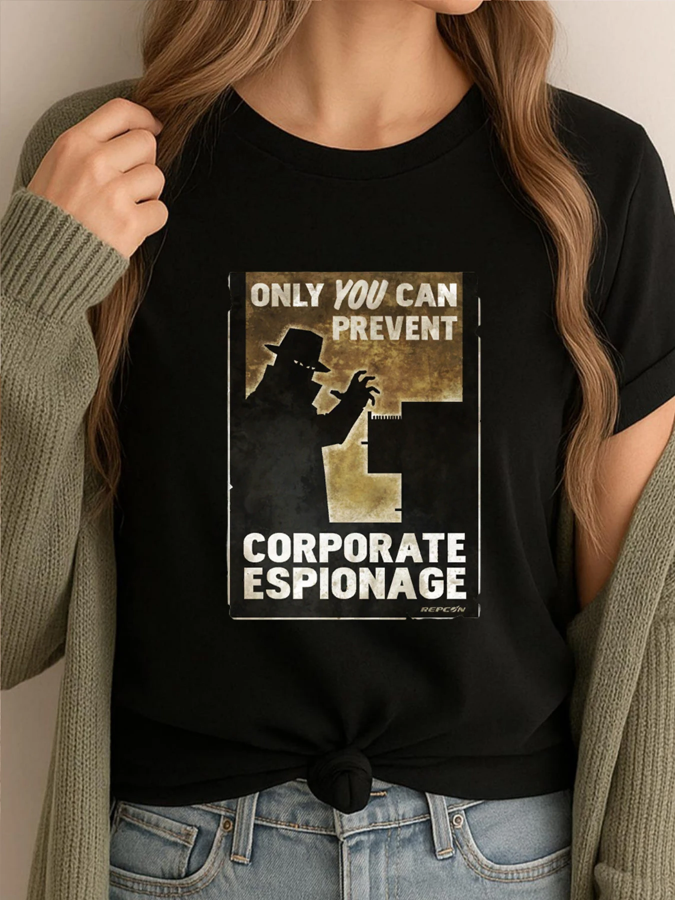 

Only You Can Prevent Corporate Espionage Graphic T Shirts Men Oversized Mans Clothes Outdoor Retro Printed Tees
