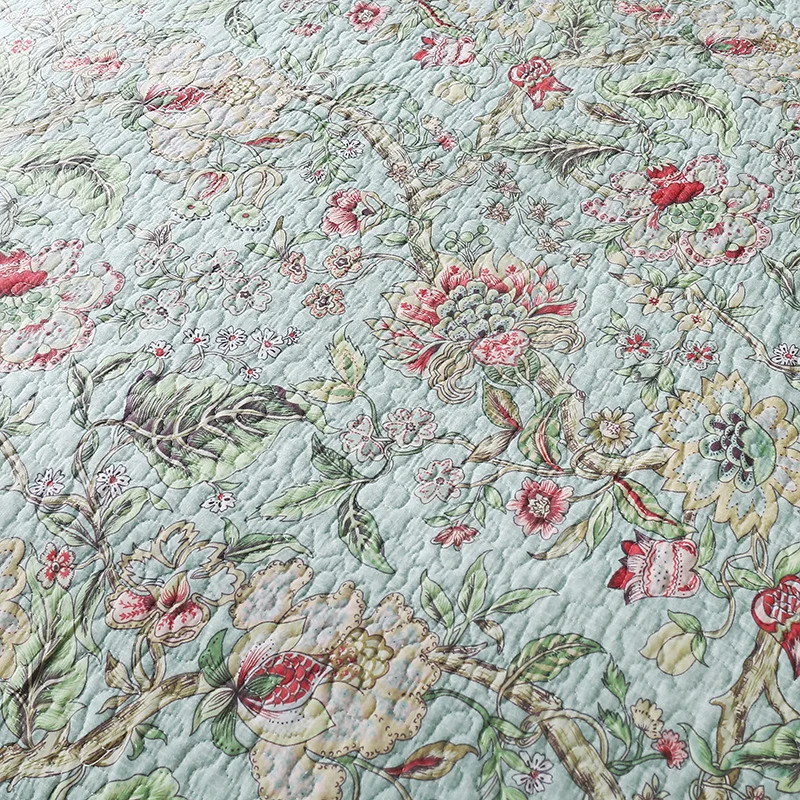 Secret Garden Quilt Set Queen Size- 3PCS 100% Cotton Washed Soft Bedspread with Charming Floral Print - Vintage Style Bedding