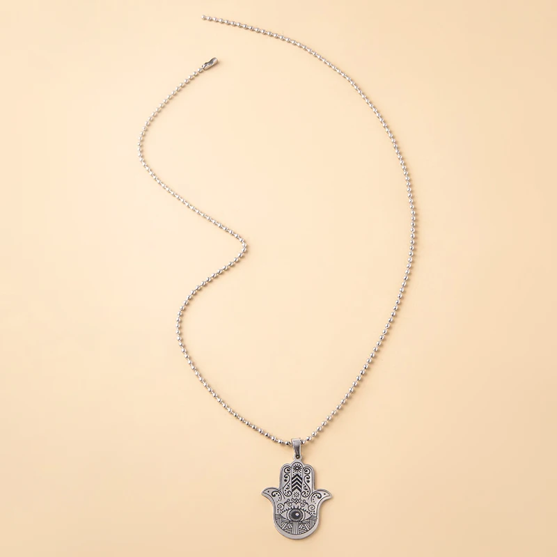 Edelstahl Hamsa Hand Halskette Muslimische Hand der Fatima Anhänger Halsketten Für Frauen Männer Arabisch Amulett Schmuck – Detail 6