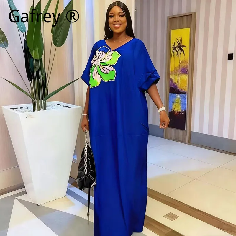 

Plus Size Tunic Dress Women Loose Short Sleeve Large Floral Sequin Embroidered Casual Midi Shirt Dress Summer Easy Wear New