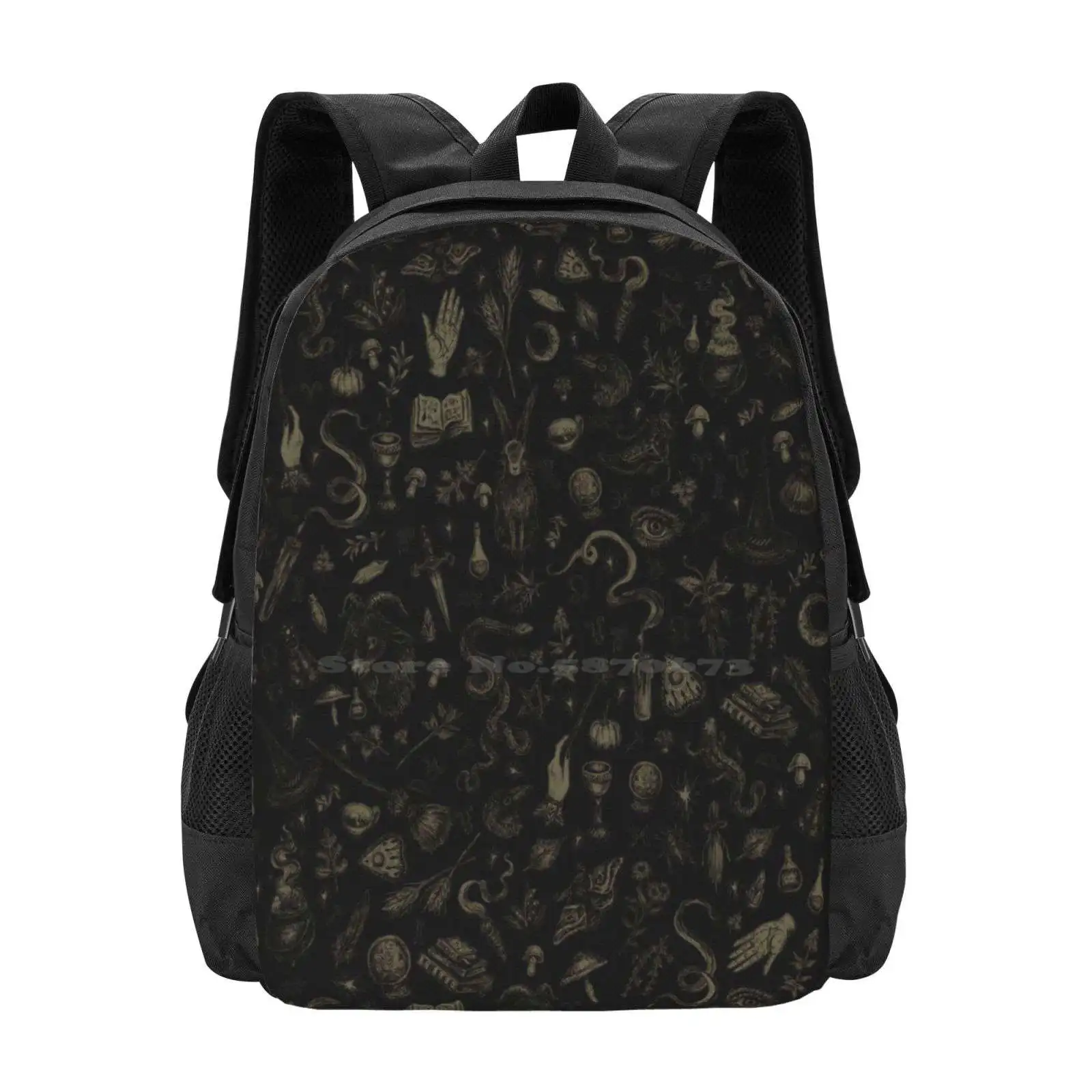 Just Witch Things ( Black And Beige ) 3D Print Design Backpack Student Bag Witch Vvitch Halloween Magic Spooky Autumn Fall