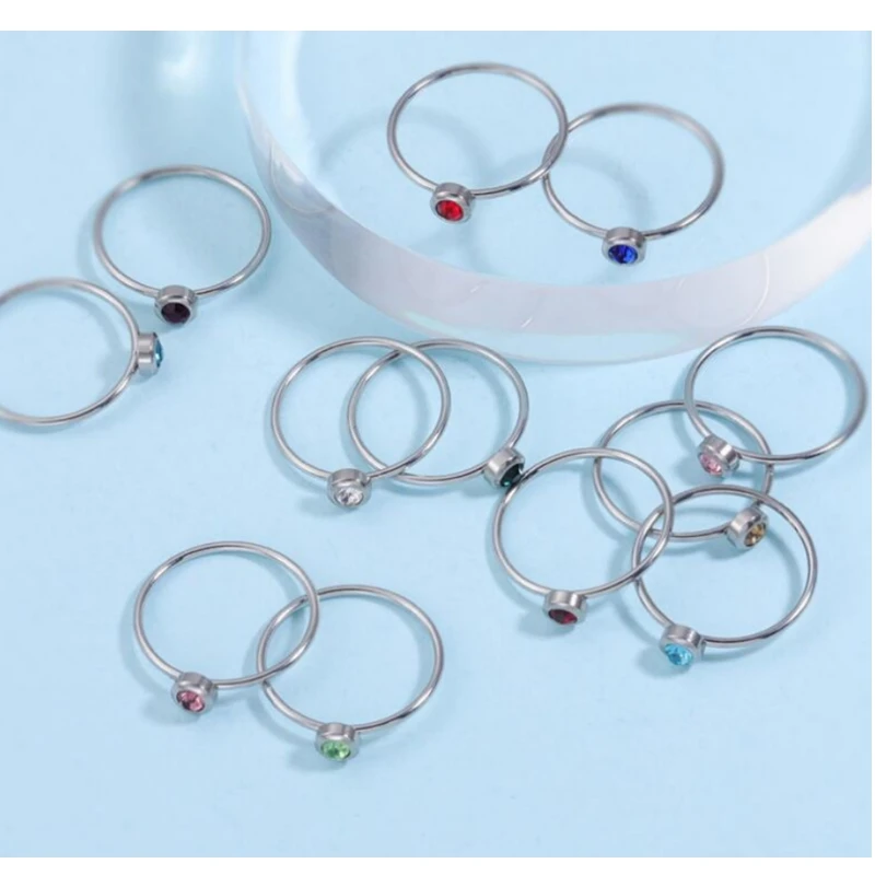 12Pcs/Lot Birthstone rings size 5 6 7 8 9 10 Stainless Steel rings