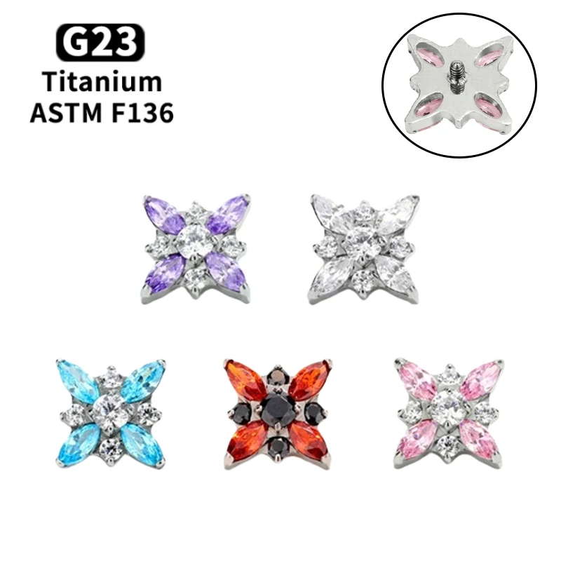 

ASTM F136 Titanium Cross Ice Flower Lip Piercing 16G Zirconia Labret Helix Tragus Cartilage Earrings Nose Piercing Jewelry