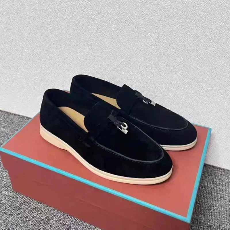 

Must-Have Couple's Soft Genuine Leather Slip-Ons: Flat-Soled Versatile Leisure Shoes for Lazy Summer Days & Cozy Home Comfort