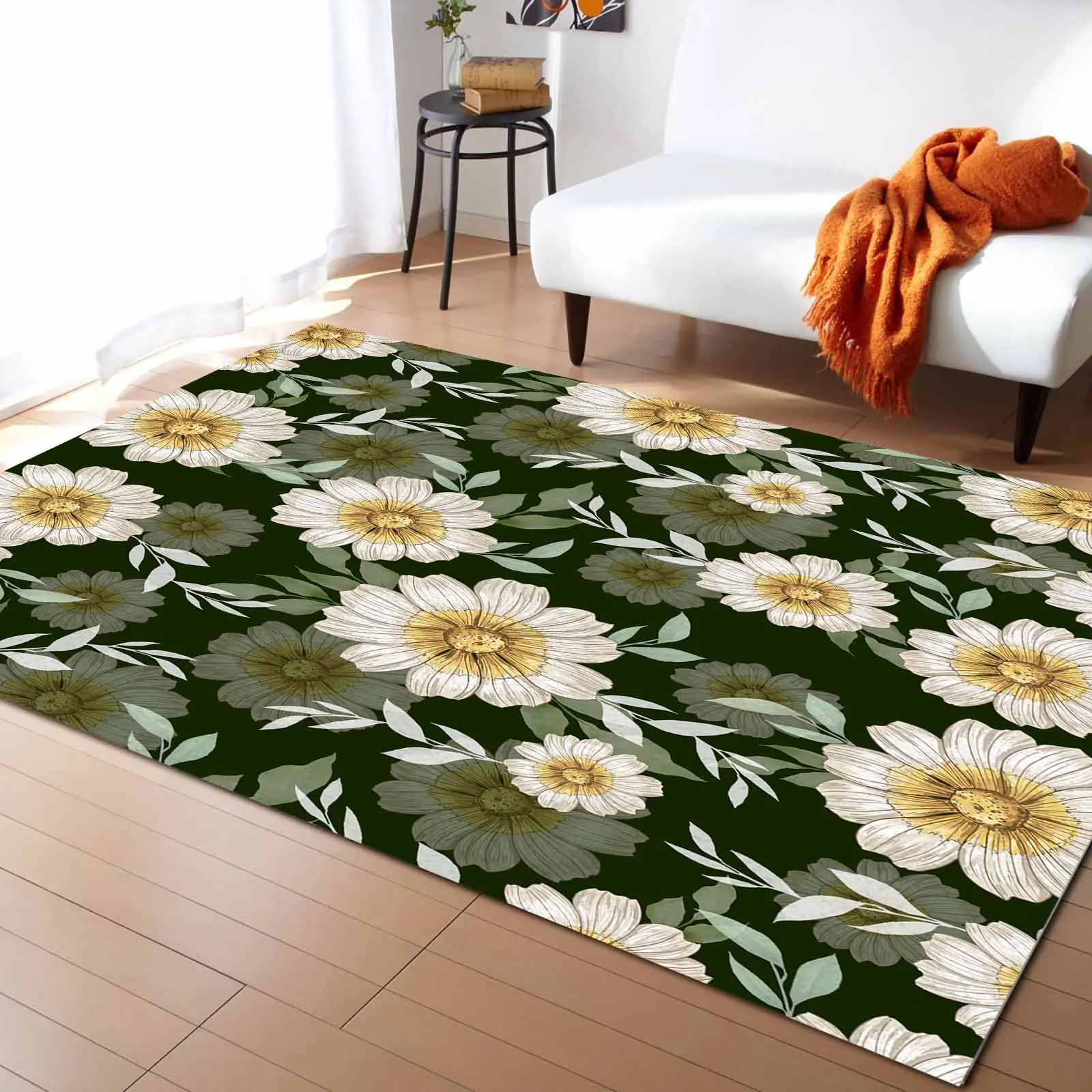 

Daisy Leaves Green Rural Countryside Carpet For Home Living Room Bedroom Bedside Decor Large Area Rug Teen Room Decor Carpet