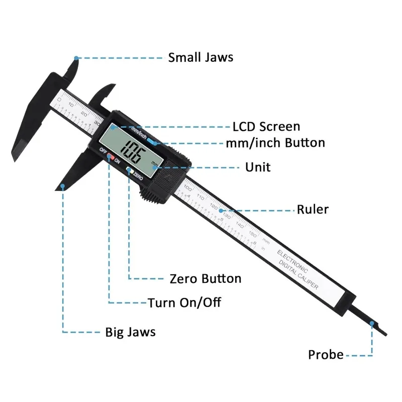 1PC Plastic Digital Vernier Caliper Digital Display Caliper Mini Text Play Caliper Student Vernier Ruler 0-150mm Measuring Tool
