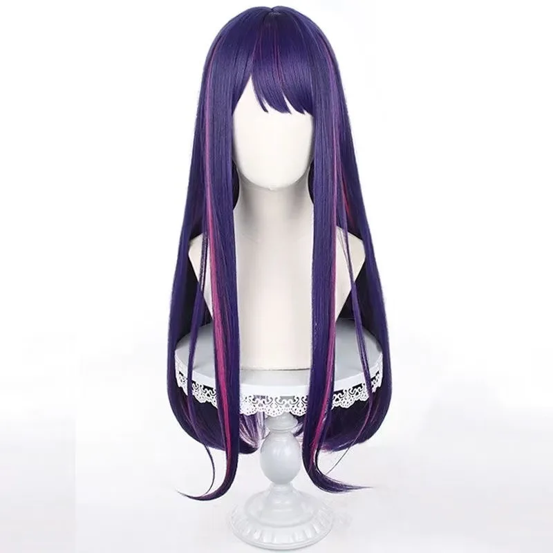 Purple highlights, pink with ponytail and single straight hair are optional. I recommend the children's anime Hoshino Ai wig