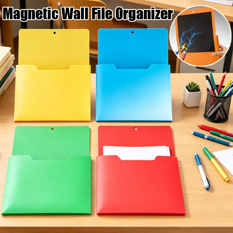 

Magnetic Wall-Mounted File Holder A4 Document Organizer, Magnetic File Box, Adhesive Storage Rack for Office & Home