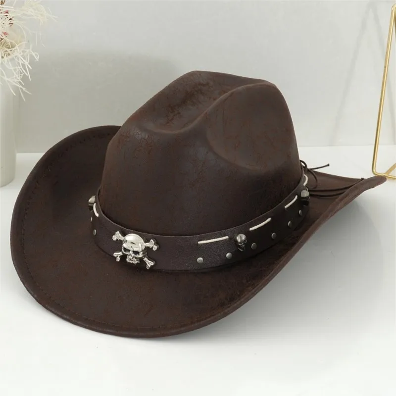 The men's and women's leather hats with skull bone belts curved brims can be used as PROM top