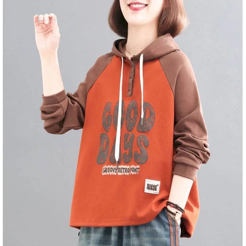 

Pop Vintage Hoodies Oversized Drawstring Hooded T-shirts Casual Aesthetic Korean Style Long Sleeve Streetwear Women Clothes Tren