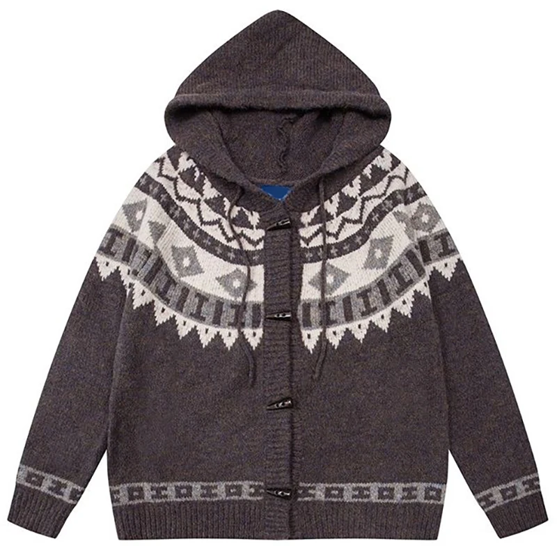 Men's Fair Island Style Sweater Hoodies Button Cardigan Autumn Winter Geometric Pattern Oversized Christmas Sweater Cardigan