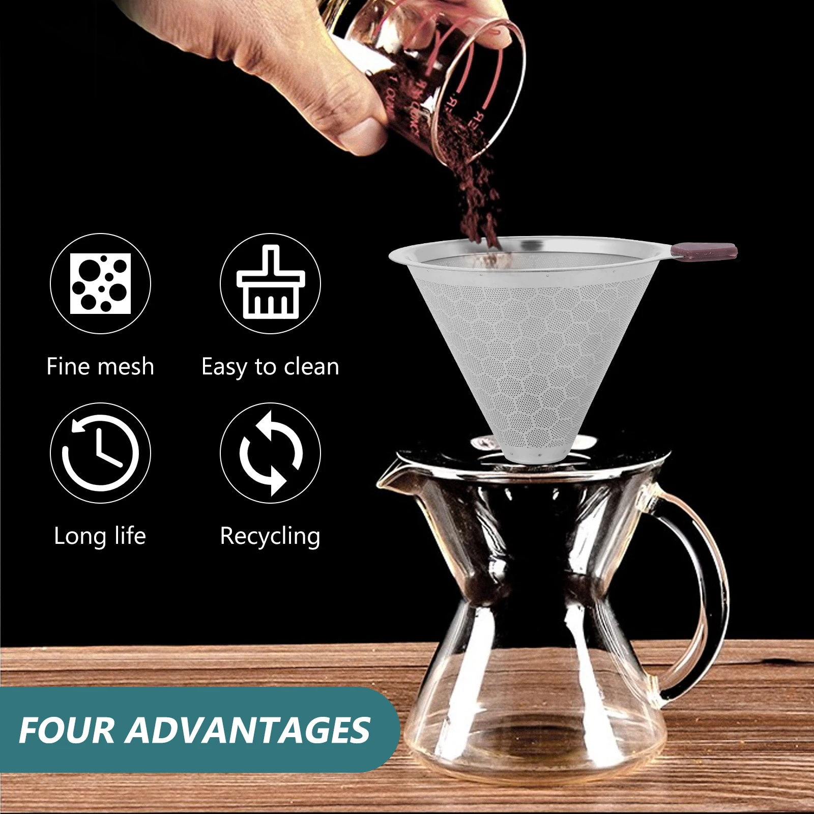 

1Pcs Stainless Steel Coffee Filter 1-3 Cups Reusable Dripper for Home Cafe Use Fine Sieve Easy Rinse No Paper Needed Funnel