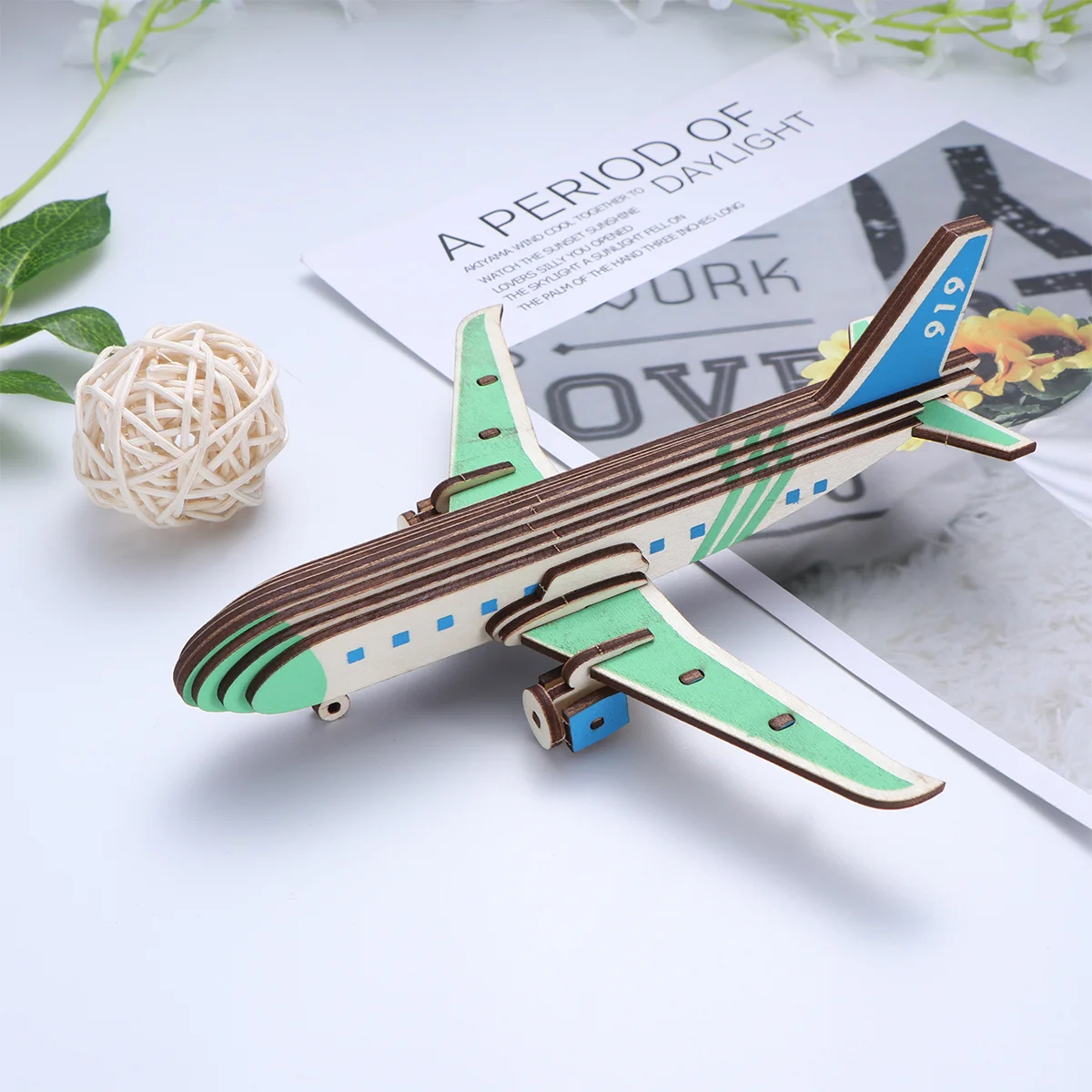 

Wooden 3D Puzzle Airplane Large Bright Color Smooth Wood Educational For Kids Creative Building Brain Teaser Puzzle Game