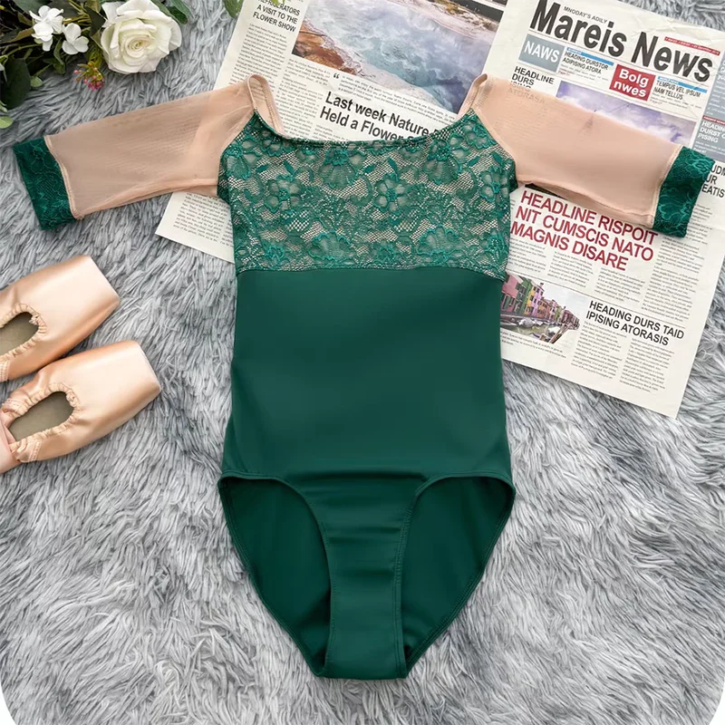 Ballet Leotard for Women Practice Clothes Embroidered Embroidered Mesh Gymnastics Tight Clothes Performance Adult Yoga Costume
