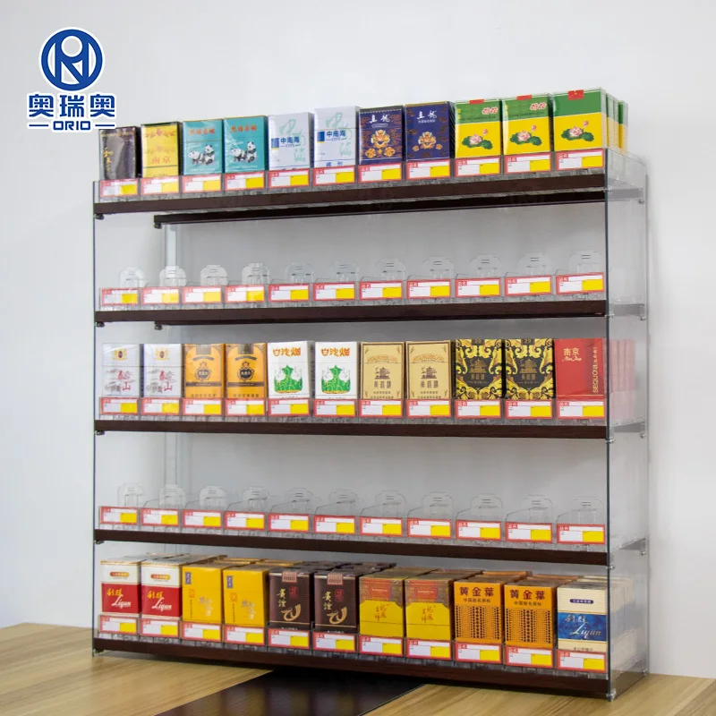 Cigarette Shop Showcase Acrylic Display Stand Racks Automatic Pusher Display Cigarette Cabinet Rack Holder for Supermarket Store