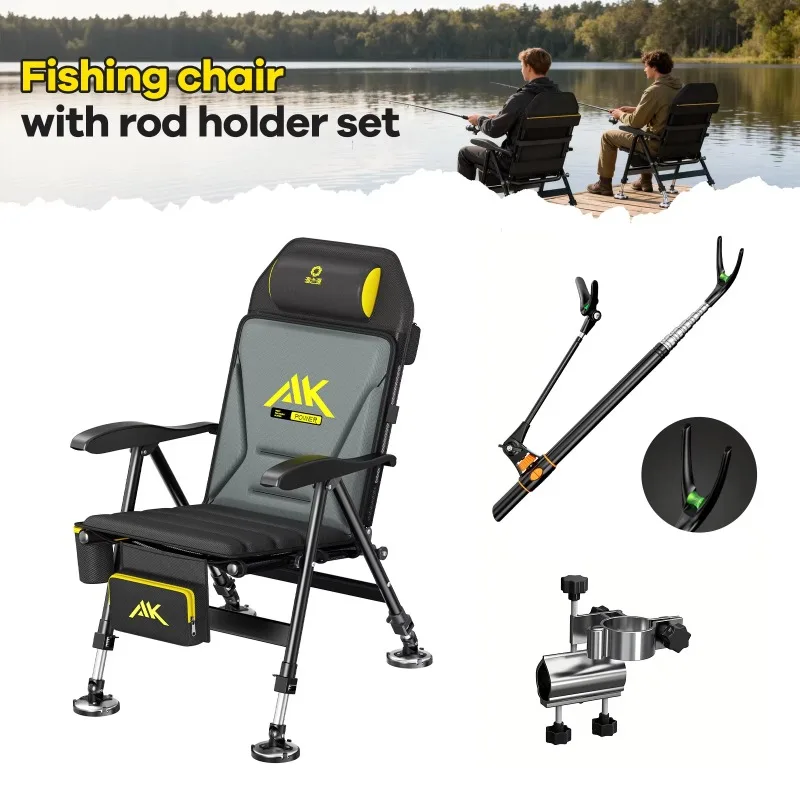 

Складное рыболовное кресло с регулируемой спинкой и подставкой для ног с мягкими шерстяными накладками для карповой рыбалки на открытом воздухе